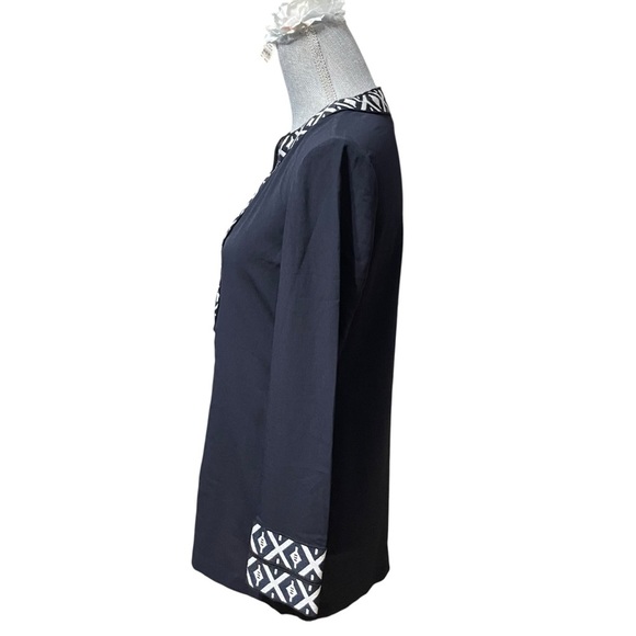 TORY BURCH NAVY EMBROIDERED TAPED TUNIC SIZE 2 - Picture 2 of 12